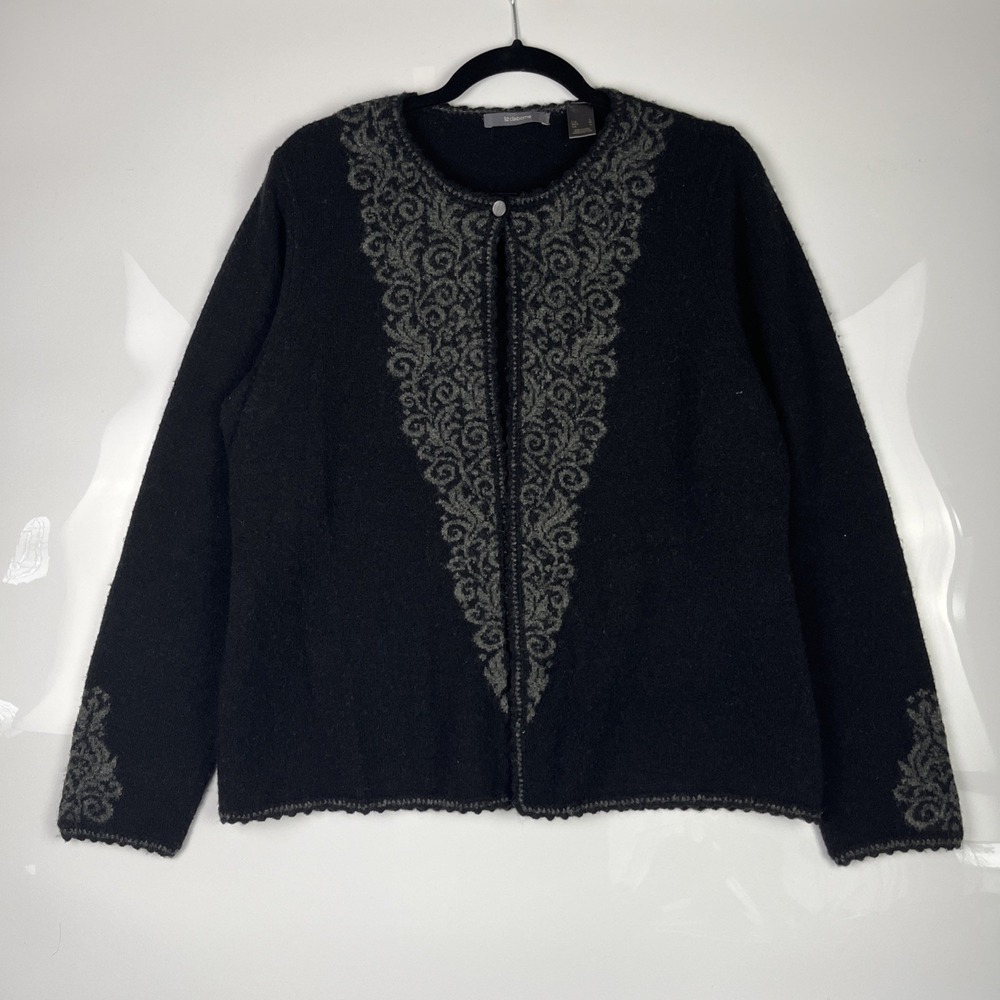 Vintage Liz Claiborne Cardigan Sweater Open Front Black Women's Large